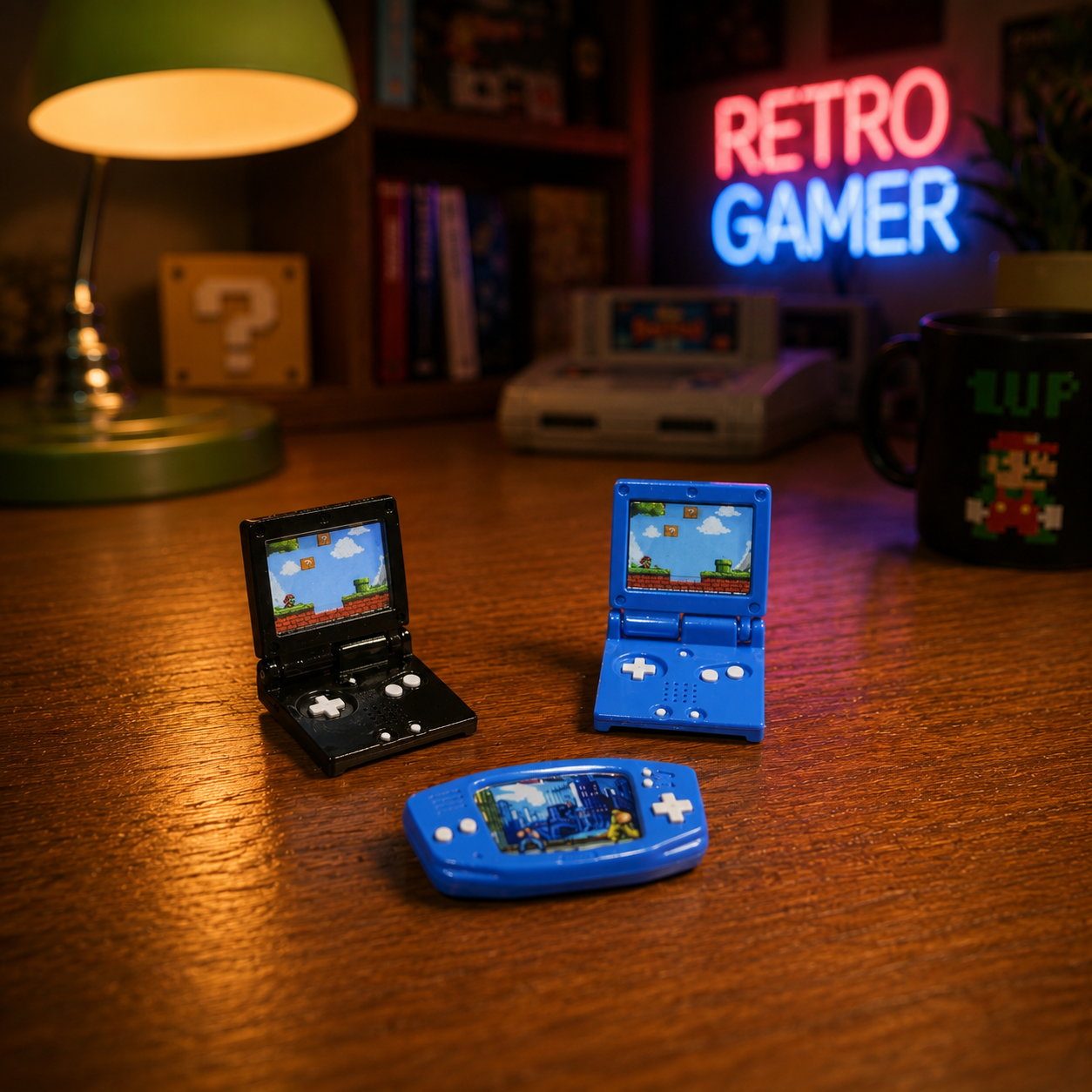 FDMINI Mini Retro Game Consoles – Set of 3 Miniature Handheld Gaming Devices for 1:6 Dollhouse, Diorama & Retro Room Decor