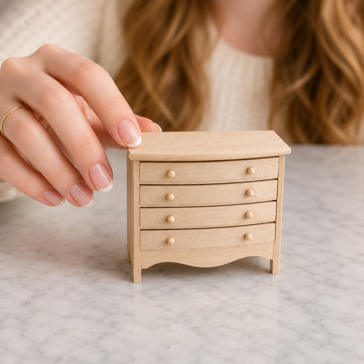 FDMINI Mini DIY Unfinished Wood Furniture – Paintable Miniature Dresser, Desk & Cabinet for 1:12 Scale Dollhouse, OB11 & BJD Scenes (9 Styles)