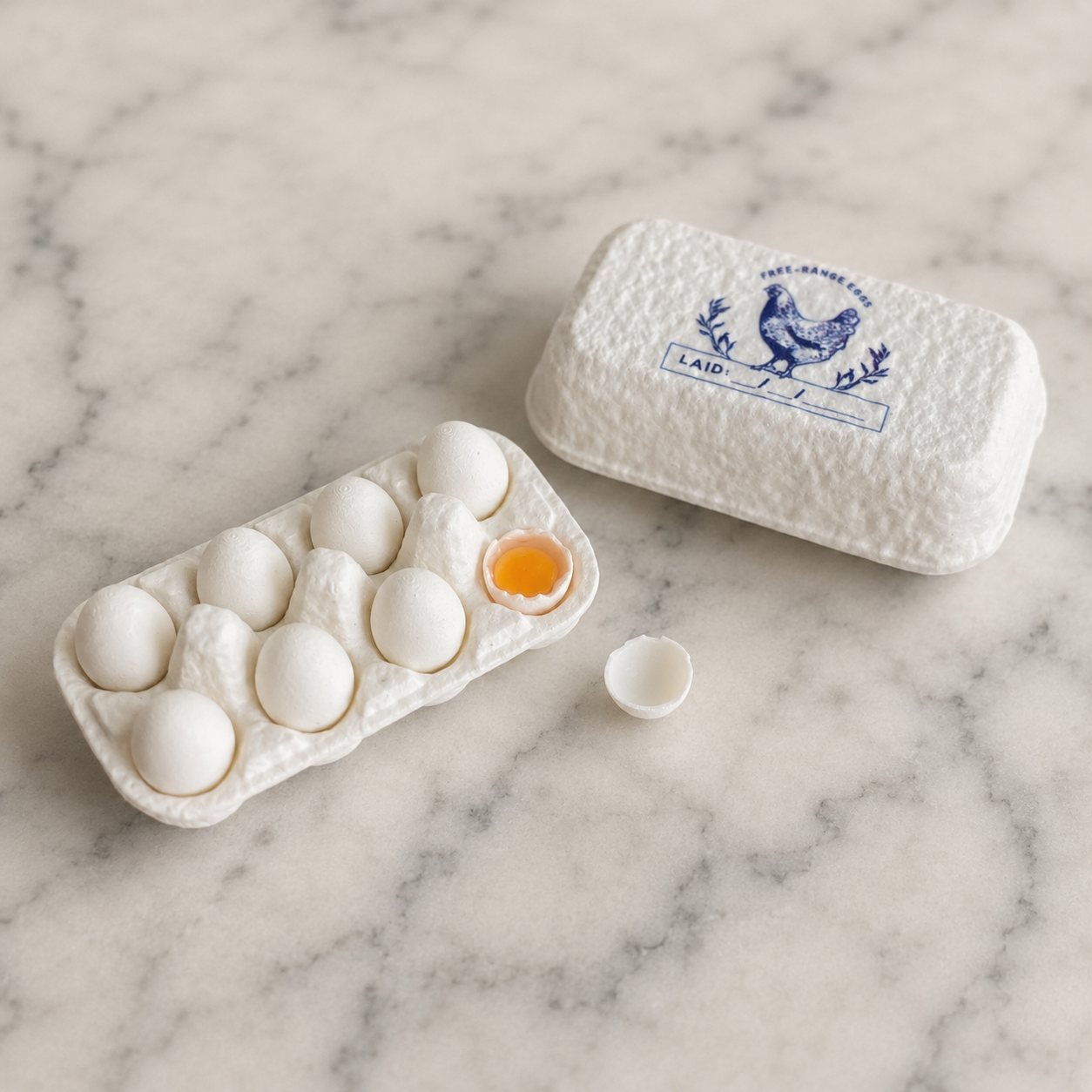 FDMINI Mini Egg Carton with Realistic Eggs – Miniature Farmhouse Egg Box Food Prop for 1/6 1/8 Scale Dollhouse & BJD Kitchen Scenes