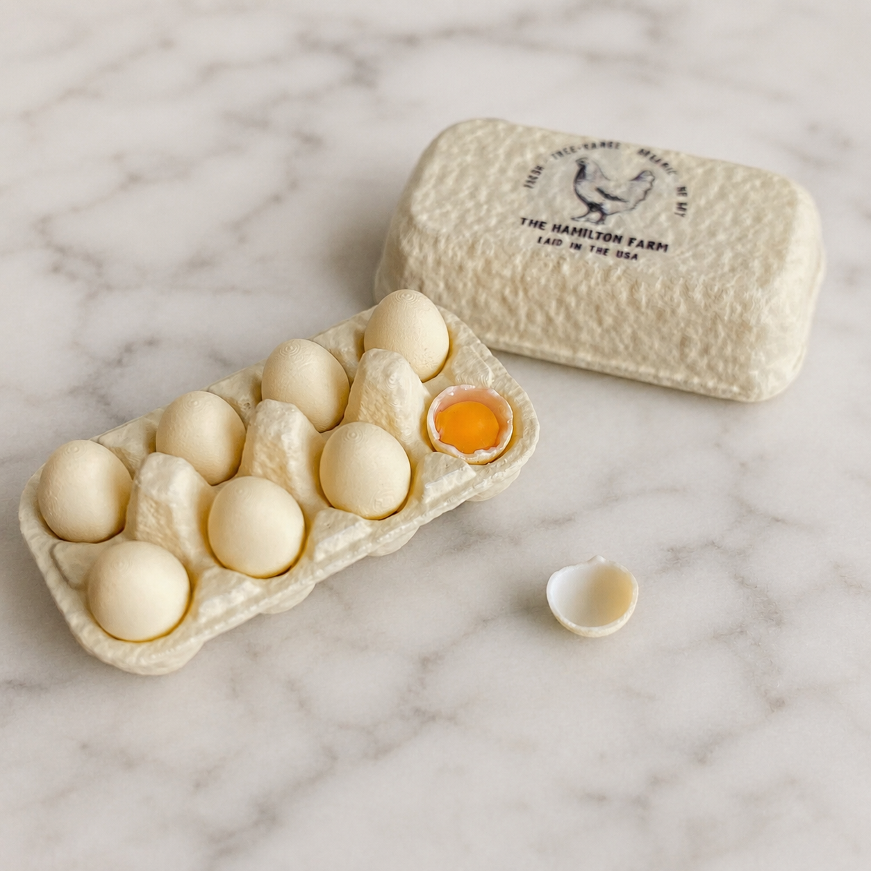 FDMINI Mini Egg Carton with Realistic Eggs – Miniature Farmhouse Egg Box Food Prop for 1/6 1/8 Scale Dollhouse & BJD Kitchen Scenes
