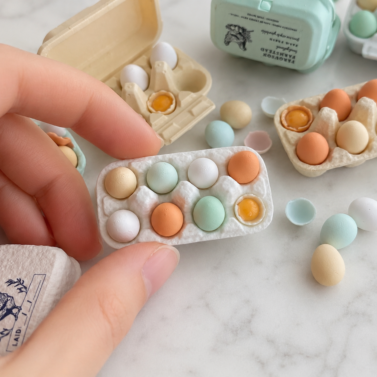 FDMINI Mini Egg Carton with Realistic Eggs – Miniature Farmhouse Egg Box Food Prop for 1/6 1/8 Scale Dollhouse & BJD Kitchen Scenes