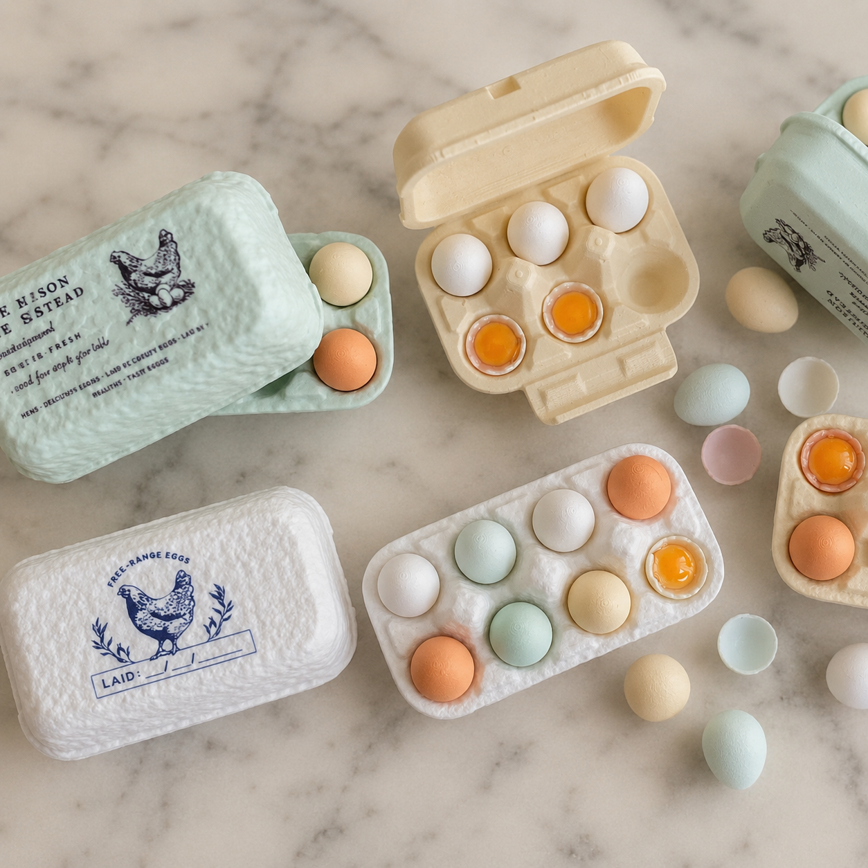 FDMINI Mini Egg Carton with Realistic Eggs – Miniature Farmhouse Egg Box Food Prop for 1/6 1/8 Scale Dollhouse & BJD Kitchen Scenes