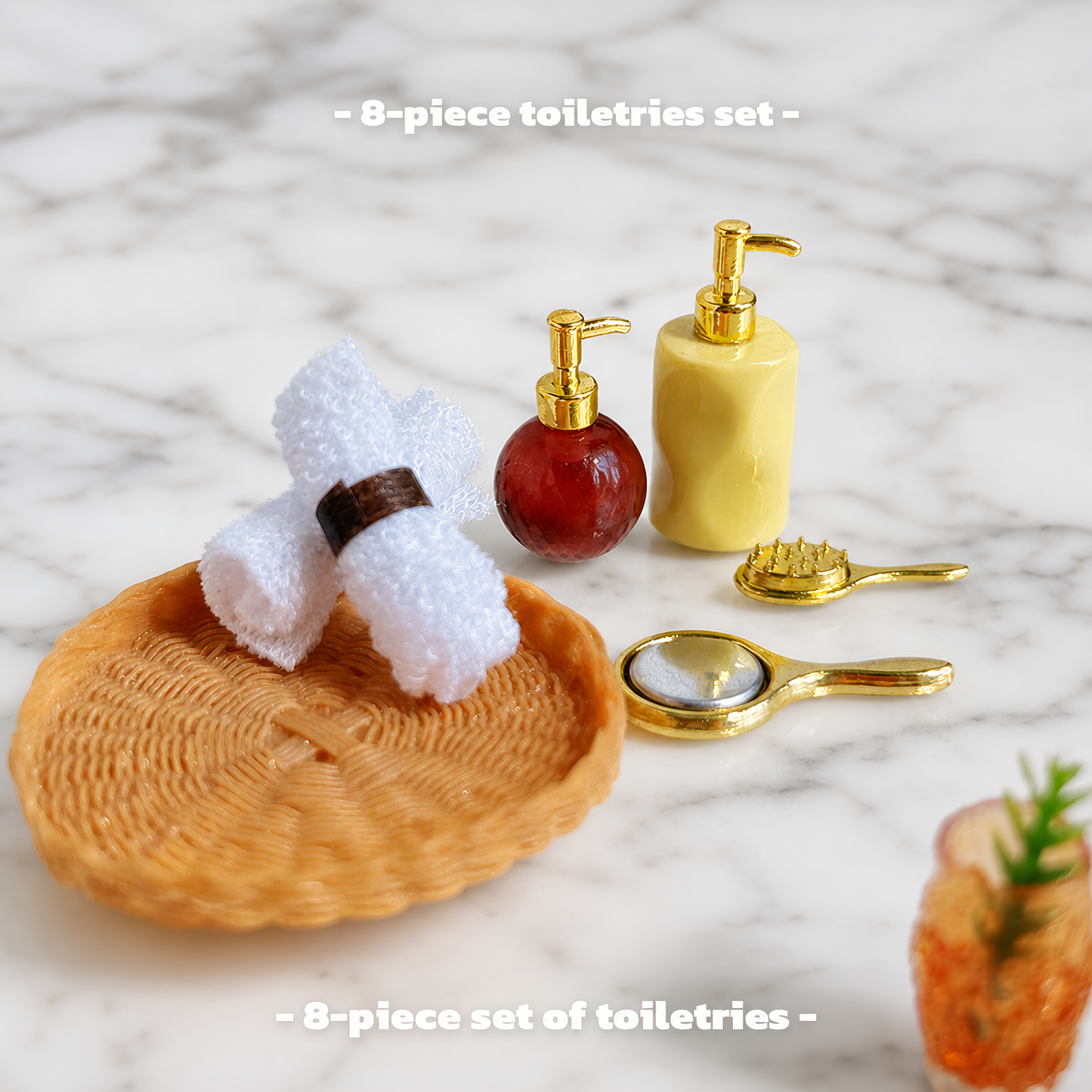 FDMINI Mini Bathroom Vanity Tray Set – 2 Styles Miniature Soap Dispensers, Towels & Accessories for 1:12 Scale Dollhouse & Roombox