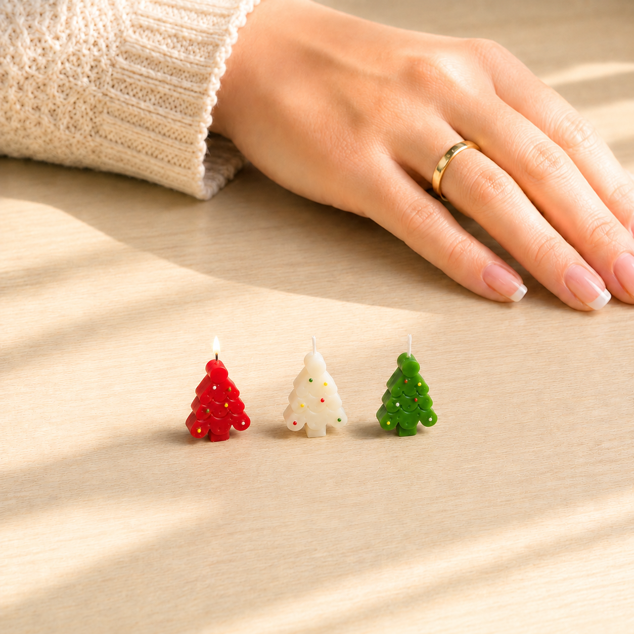 FDMINI Mini Christmas Tree Candles – Set of 3 Handmade Miniature Holiday Candles for 1/6 1/8 1/12 Scale Dollhouse, BJD & Blythe Doll Scenes