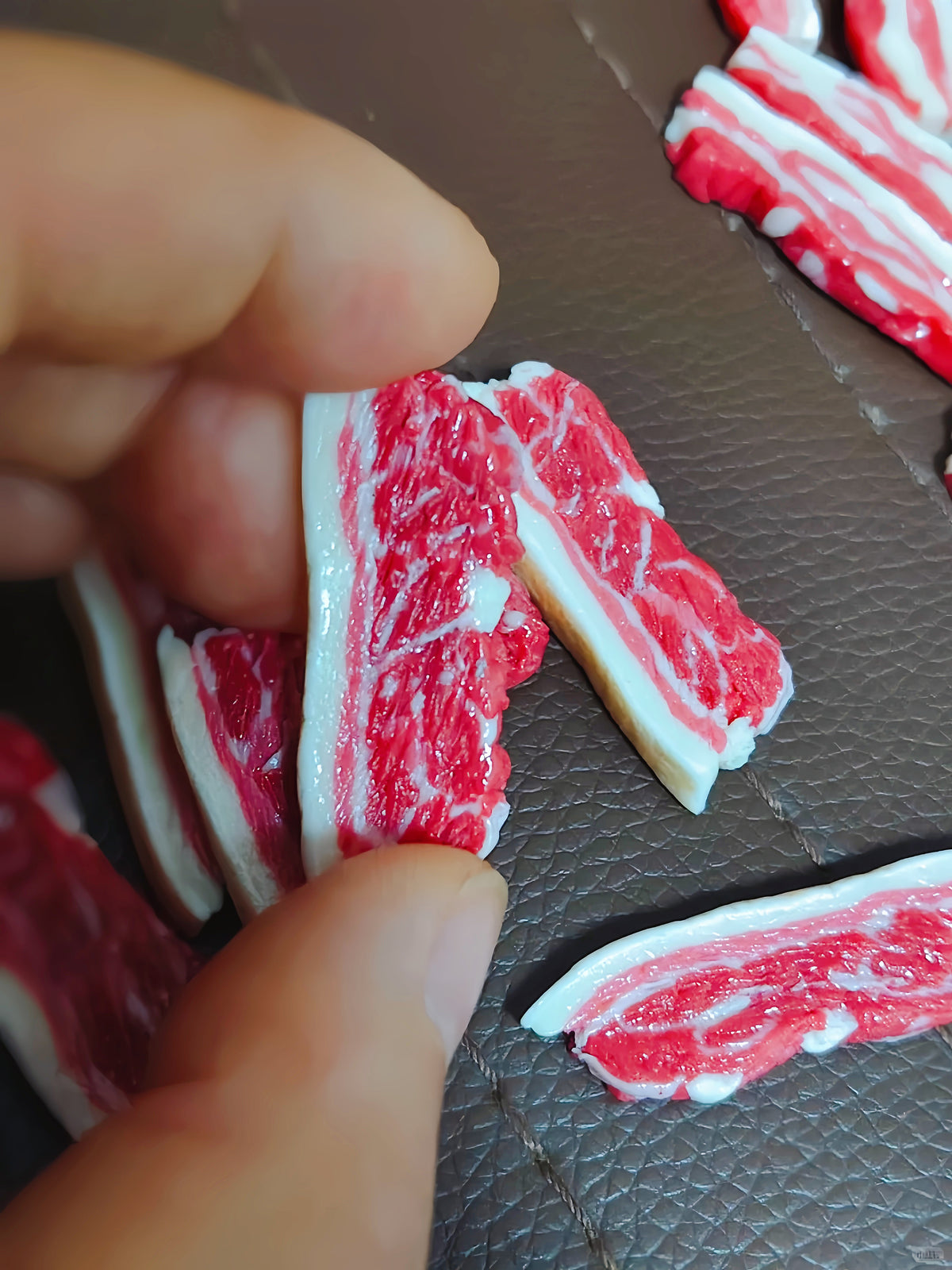handmade polymer clay miniature pork belly slices 1:6 scale dollhouse fdmini styled scene