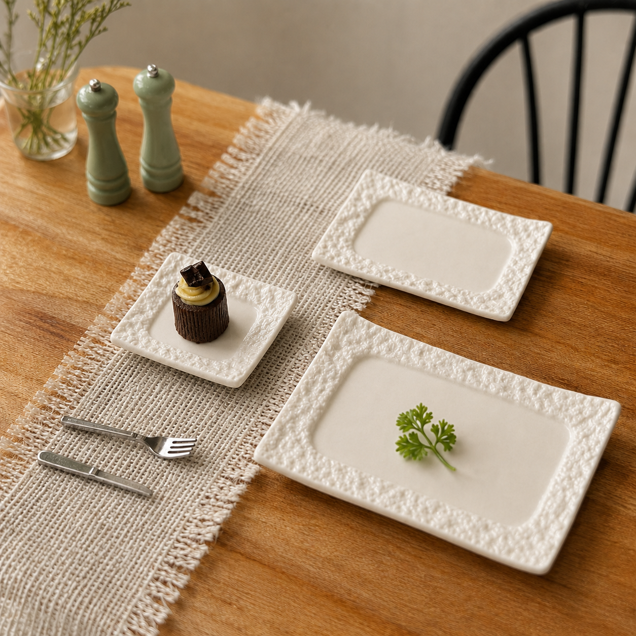 FDMINI Mini Rectangular Stone-Texture Plates – 4 Colors × 3 Sizes Miniature Steak Plate & Serving Tray for 1:6 Dollhouse, BJD & Blythe Scenes