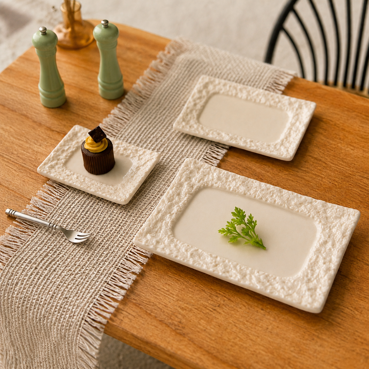 FDMINI Mini Rectangular Stone-Texture Plates – 4 Colors × 3 Sizes Miniature Steak Plate & Serving Tray for 1:6 Dollhouse, BJD & Blythe Scenes
