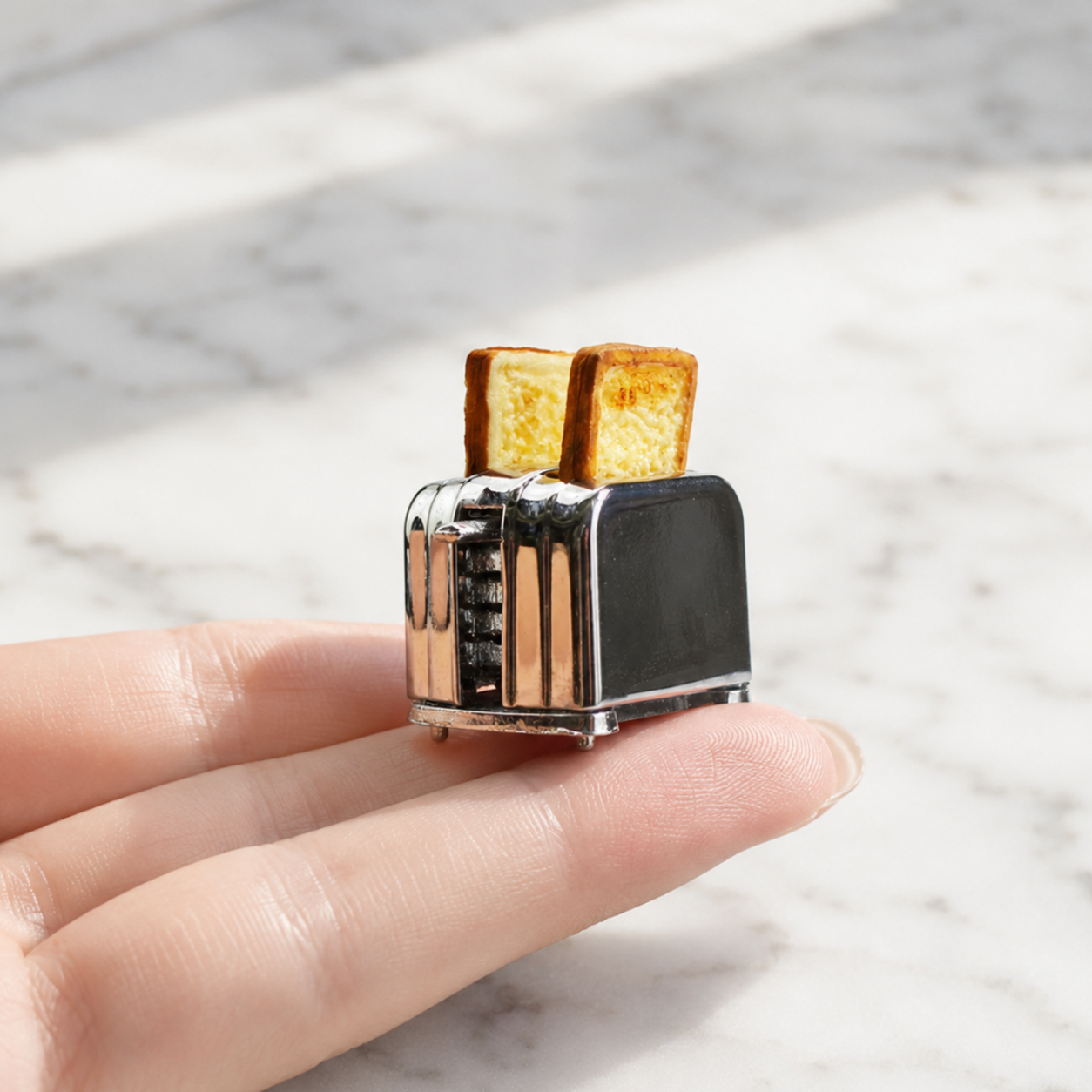 FDMINI Mini Toaster – 2 Styles Miniature Bread Toaster with Pop-Up Toast for 1:6 & 1:12 Dollhouse Kitchen & Diorama Scenes