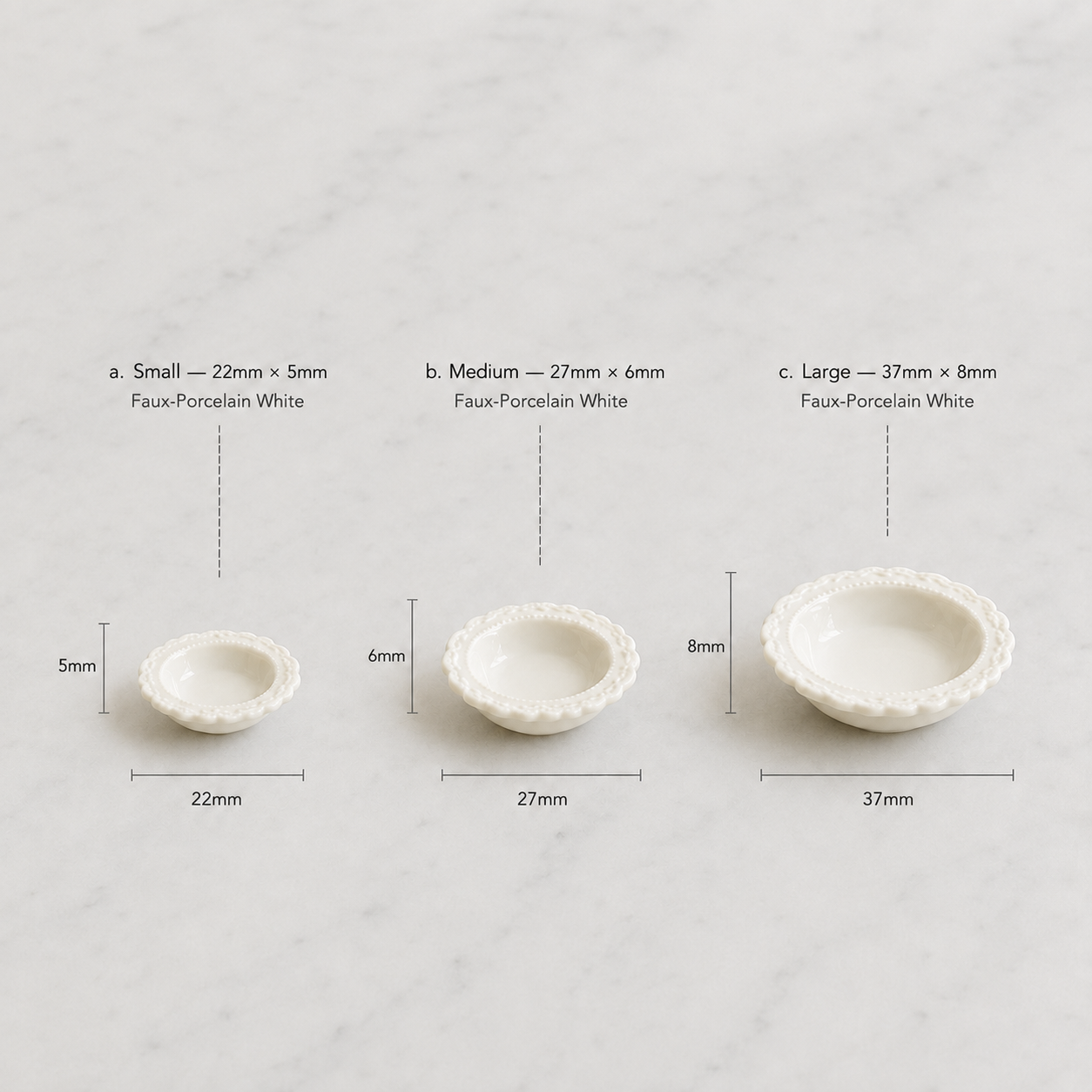 FDMINI Mini Lace-Edge Dishes – 4 Colors × 3 Sizes French Embossed Miniature Dessert Bowls for 1:12 Dollhouse & Roombox