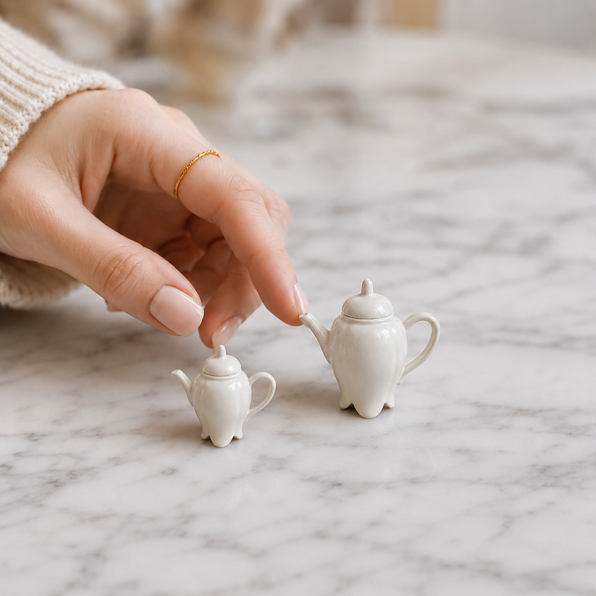handmade ceramic miniature petal teapot 1:12 scale dollhouse fdmini view 6