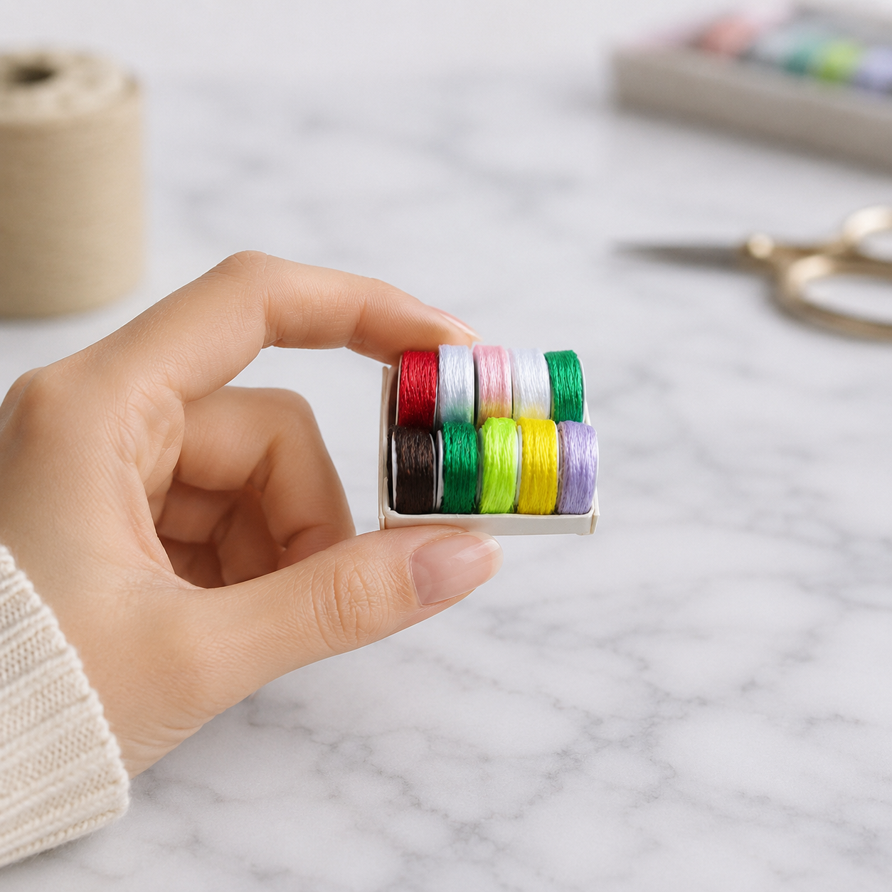 FDMINI Mini Thread Spool Box – 12 Colors Miniature Sewing Thread Set in 2 Box Styles for 1:12 Dollhouse, OB11 & Doll Photo Props