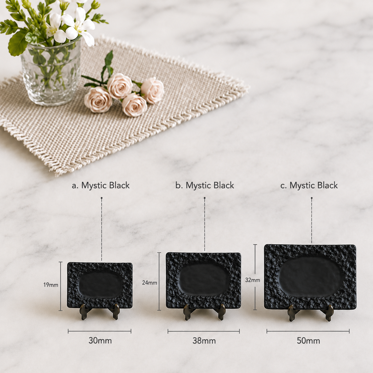FDMINI Mini Rectangular Stone-Texture Plates – 4 Colors × 3 Sizes Miniature Steak Plate & Serving Tray for 1:6 Dollhouse, BJD & Blythe Scenes