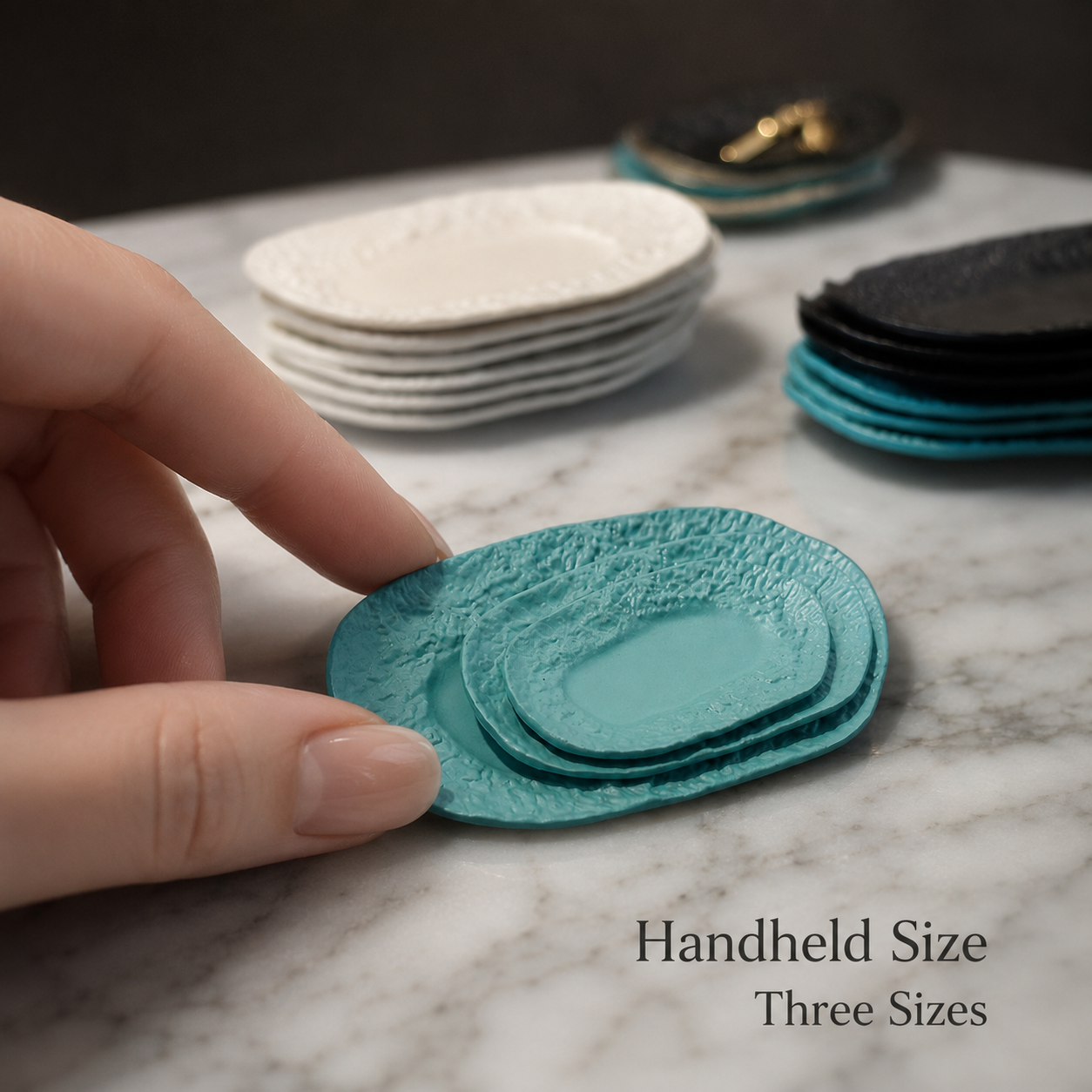 FDMINI Mini Stone-Texture Oval Platters – 4 Colors × 3 Sizes Miniature Steak Plate & Serving Dish for 1:6 Dollhouse, BJD & Blythe Scenes