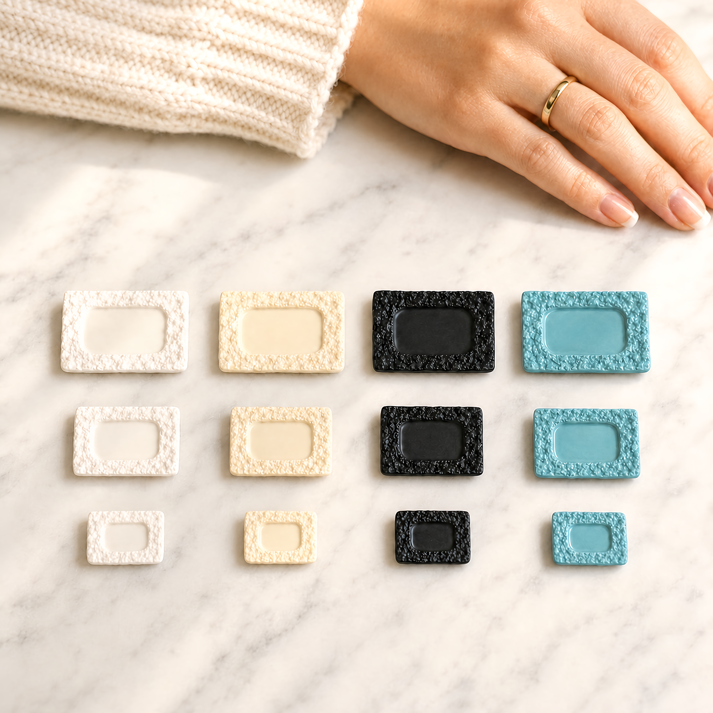 FDMINI Mini Rectangular Stone-Texture Plates – 4 Colors × 3 Sizes Miniature Steak Plate & Serving Tray for 1:6 Dollhouse, BJD & Blythe Scenes