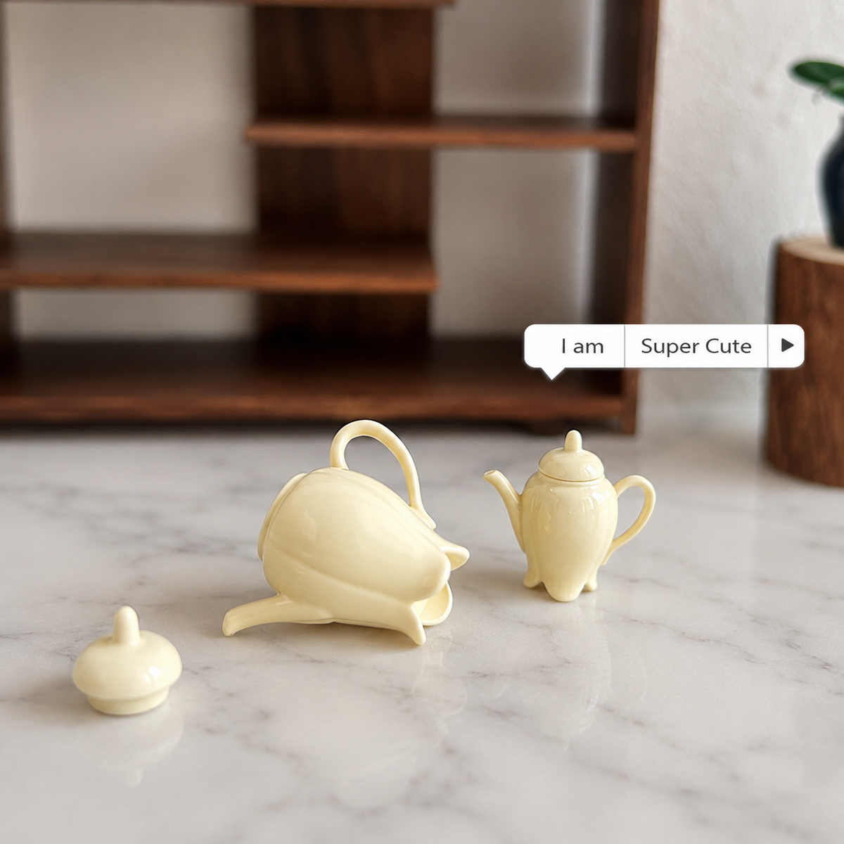 handmade ceramic miniature petal teapot 1:12 scale dollhouse fdmini styled scene