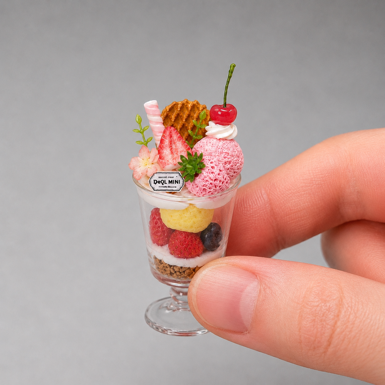 1:6 Scale Miniature Pink Dessert Set – Dollhouse Fruit Tart, Strawberry Parfait & Fruit Plate, Handmade Polymer Clay Kawaii Bakery Food for Blythe BJD Diorama