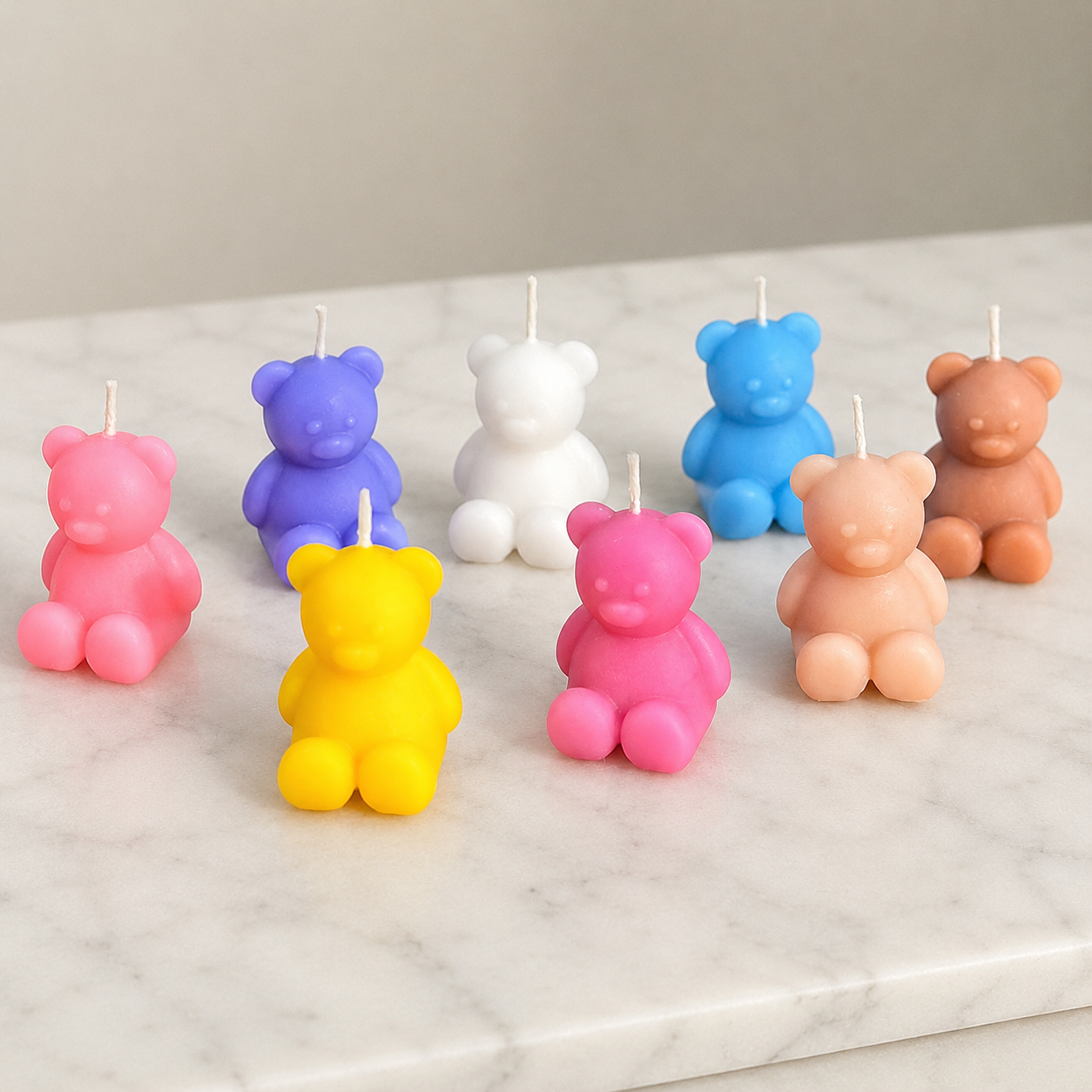 FDMINI Mini Teddy Bear Candles – Set of 8 Cute Handmade Miniature Bear Candles for 1:6 1:8 1:12 Scale Dollhouse, BJD & Blythe Scenes