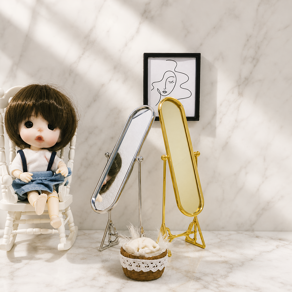 handmade miniature full-length standing mirror 1:12 scale dollhouse fdmini close-up