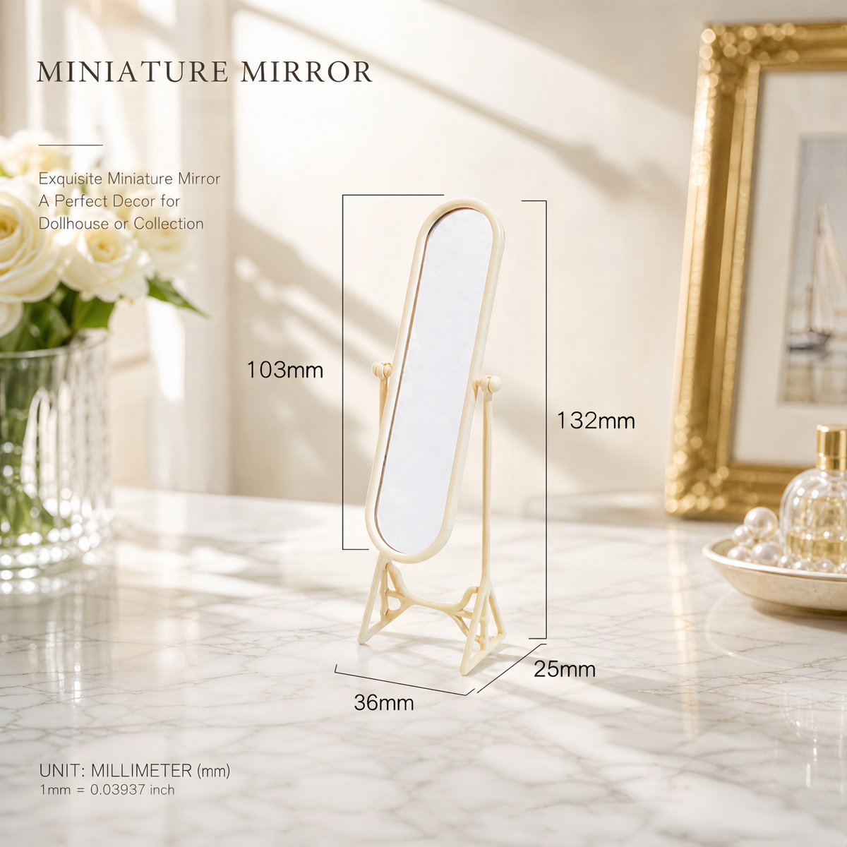 handmade miniature full-length standing mirror 1:12 scale dollhouse fdmini view 8