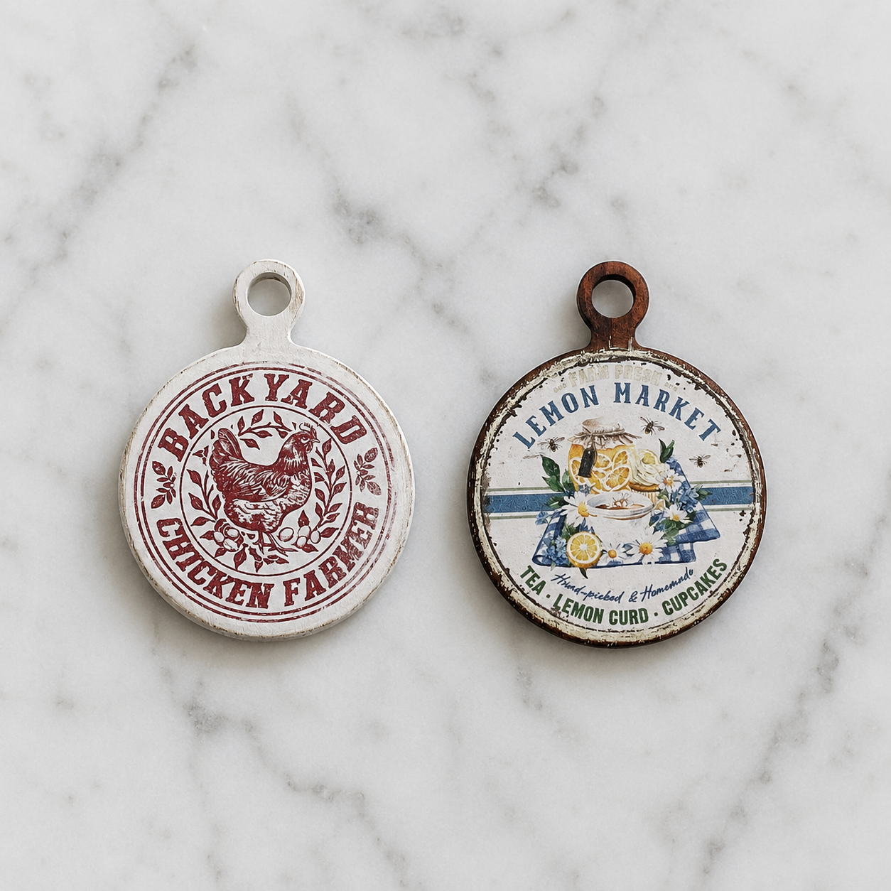 FDMINI Mini Vintage Round Cutting Boards – 6 Farmhouse Designs Miniature Kitchen Signs for 1:6 Scale Dollhouse, BJD & Blythe Scenes