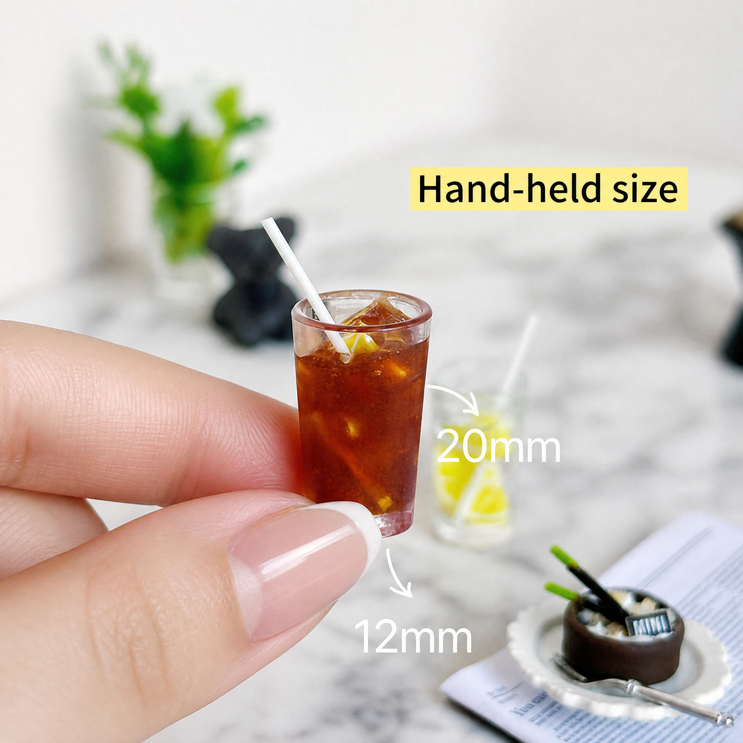 FDMINI Mini Summer Drinks – 2 Styles Miniature Lemon Tea & Lemon Water for 1:6 & 1:12 Dollhouse Kitchen & Diorama Scenes