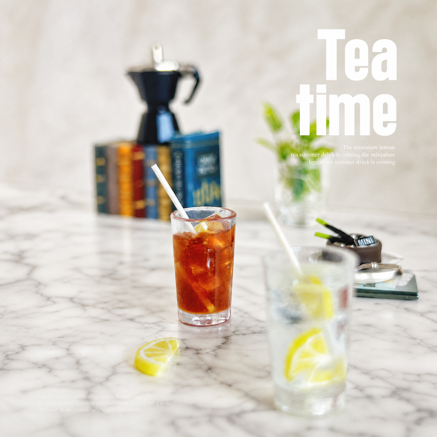 FDMINI Mini Summer Drinks – 2 Styles Miniature Lemon Tea & Lemon Water for 1:6 & 1:12 Dollhouse Kitchen & Diorama Scenes