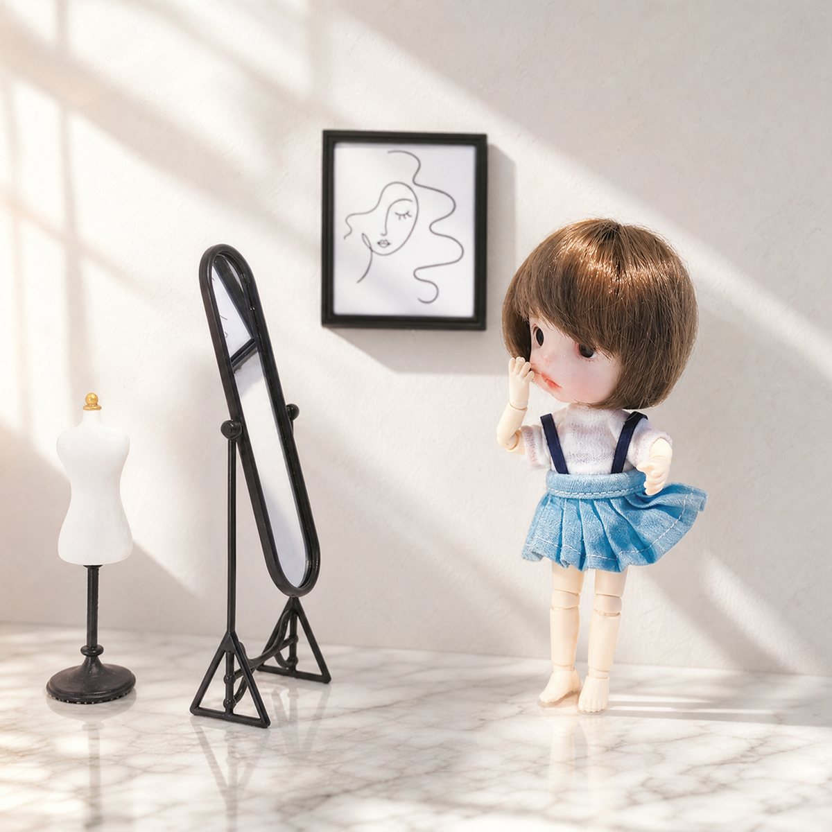 handmade miniature full-length standing mirror 1:12 scale dollhouse fdmini scale reference