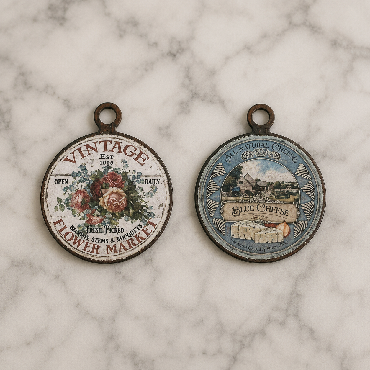 FDMINI Mini Vintage Round Cutting Boards – 6 Farmhouse Designs Miniature Kitchen Signs for 1:6 Scale Dollhouse, BJD & Blythe Scenes