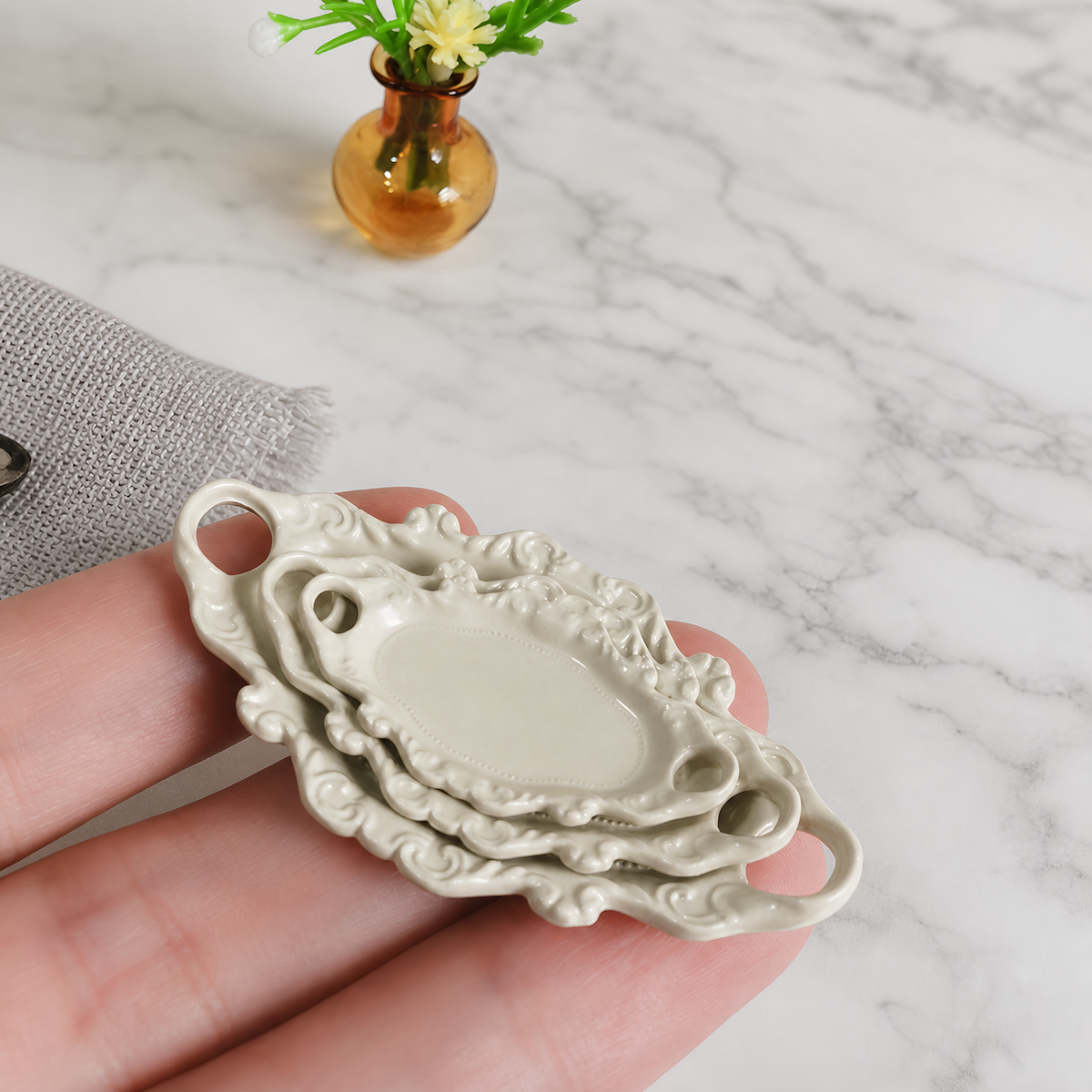 handmade miniature ornate handled trays 1:12 scale dollhouse fdmini detail view