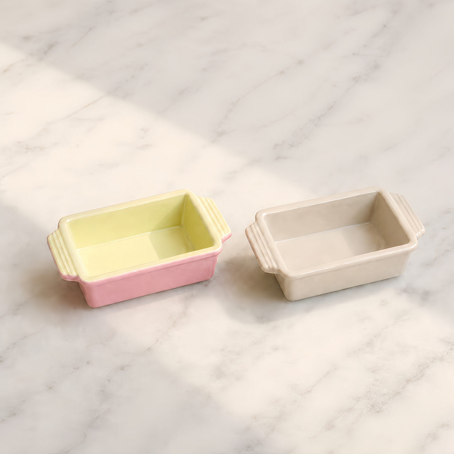FDMINI Mini Baking Dish – 2 Colors Miniature Ceramic Loaf Pan & Casserole Bakeware for 1:12 Dollhouse & Doll Kitchen Scenes