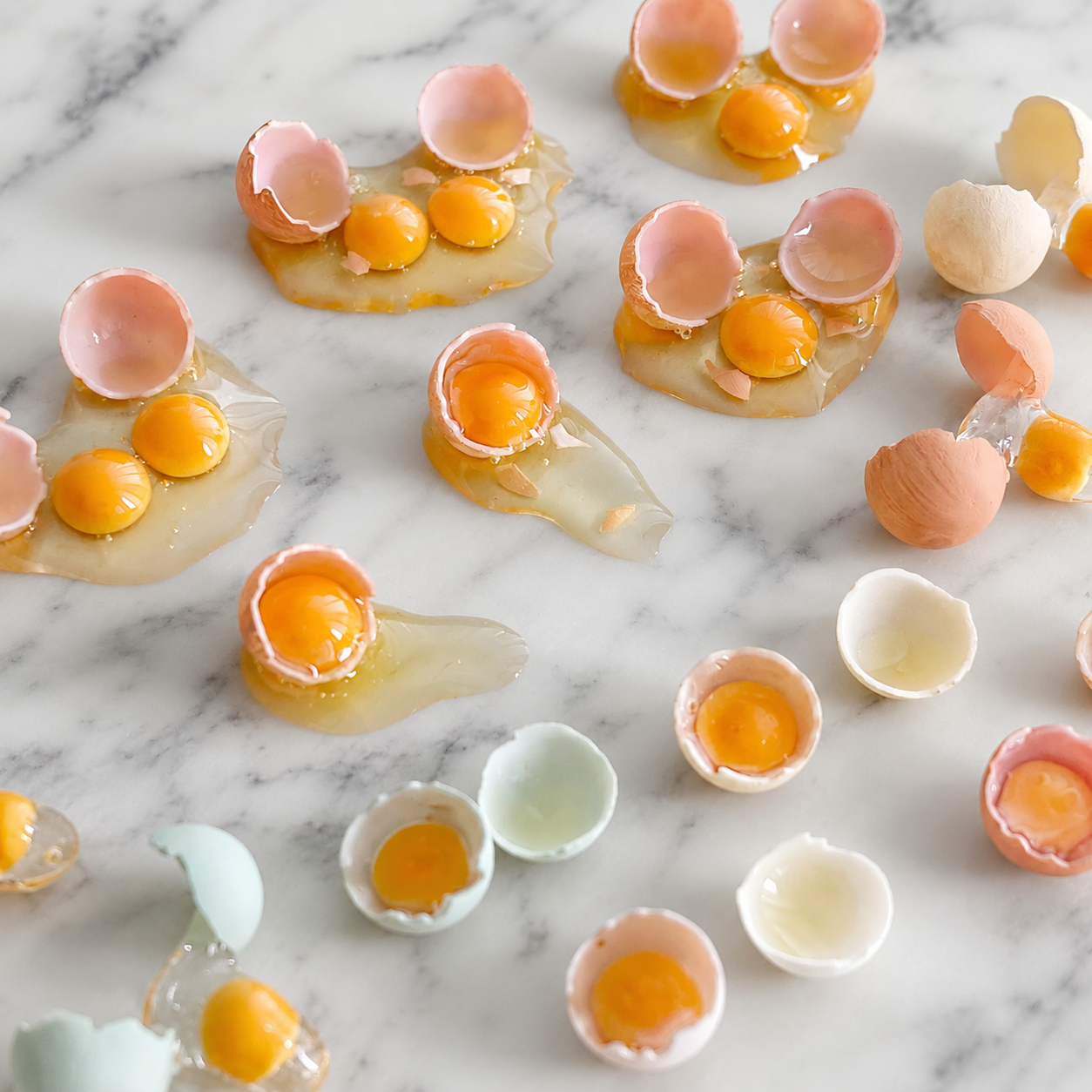 FDMINI Mini Spilled Cracked Eggs – 8 Styles Realistic Miniature Broken Egg with Shell Halves for 1:6 Scale Dollhouse Kitchen, BJD & Blythe Props