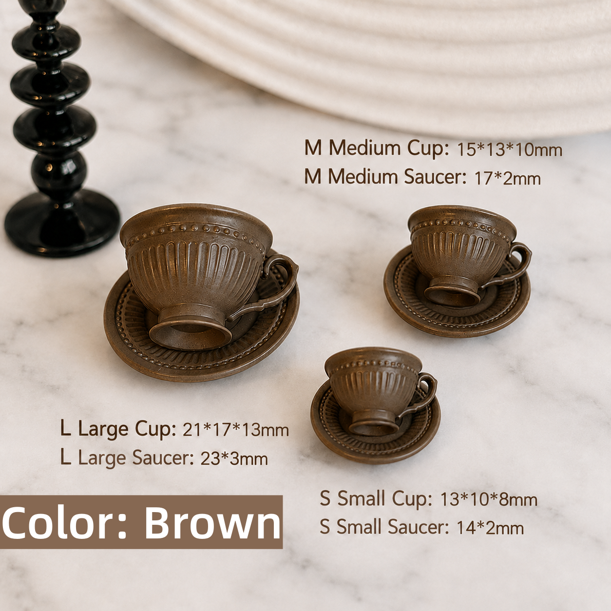 FDMINI Mini Teacup & Saucer Sets – 5 Colors × 3 Sizes Fluted French Miniature Coffee Cups for 1:6 Dollhouse, BJD & Blythe Scenes