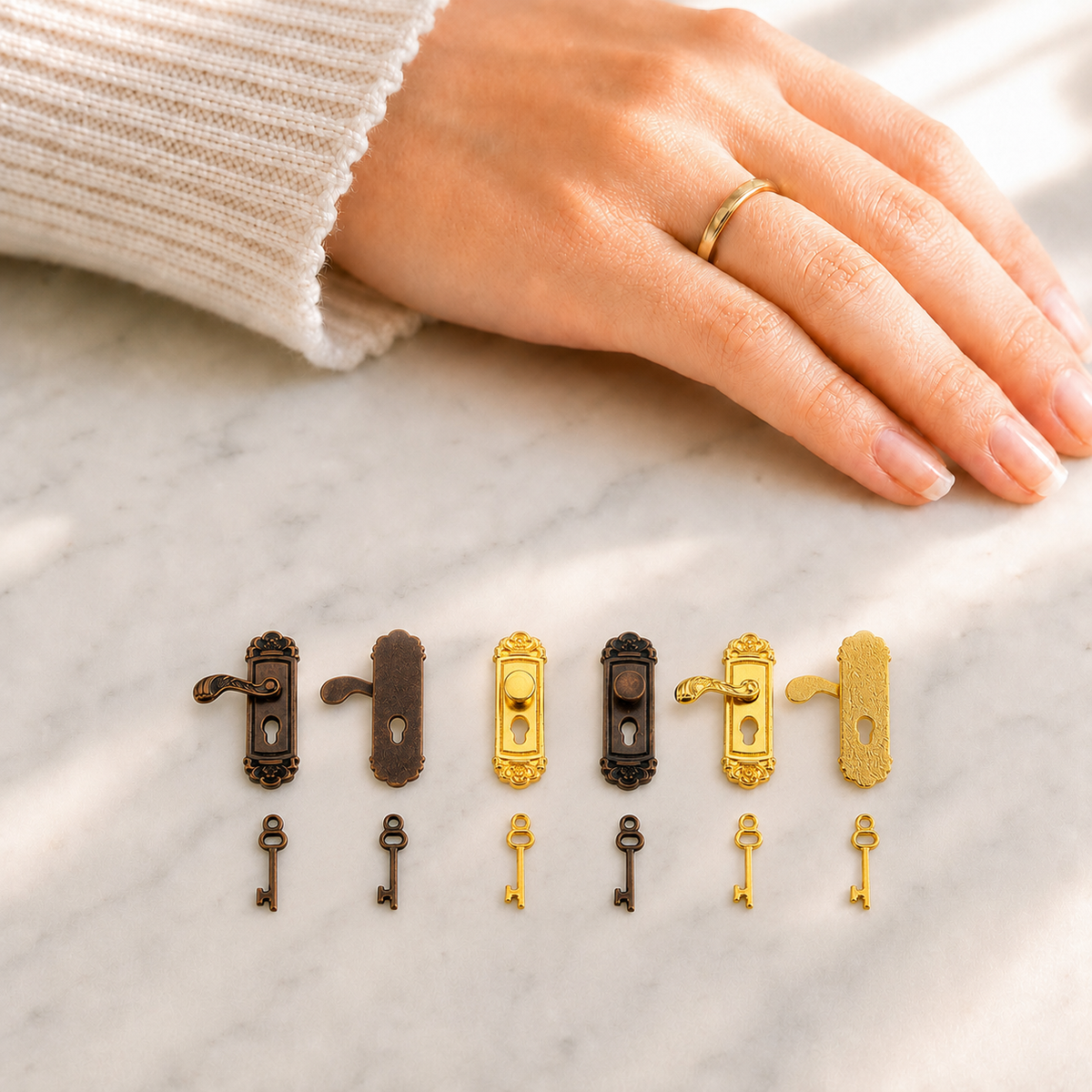 handmade miniature door handles with keys 1:12 scale dollhouse fdmini