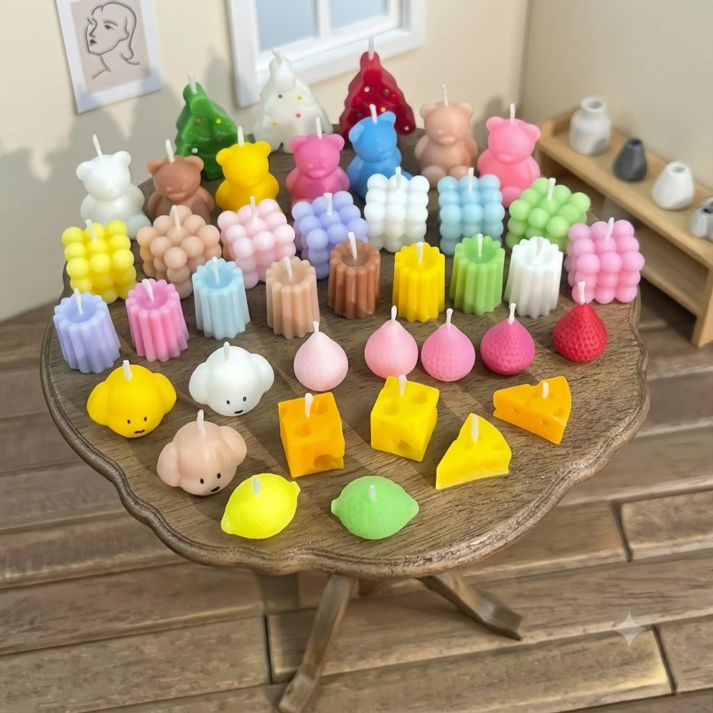 FDMINI Mini Strawberry Scented Candles – Set of 5 Handmade Miniature Dollhouse Candles for 1/6 1/8 1/12 Scale BJD & Blythe Doll Scenes