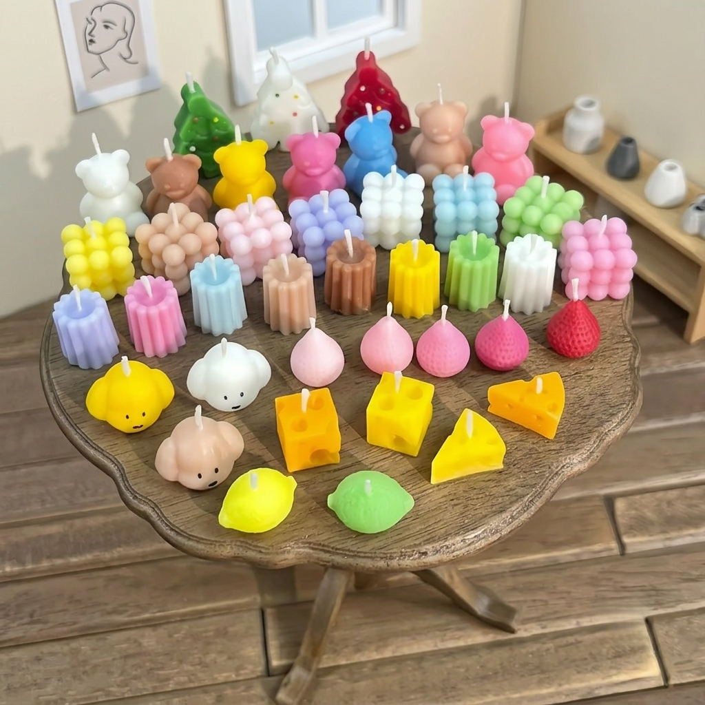 FDMINI Mini Christmas Tree Candles – Set of 3 Handmade Miniature Holiday Candles for 1/6 1/8 1/12 Scale Dollhouse, BJD & Blythe Doll Scenes