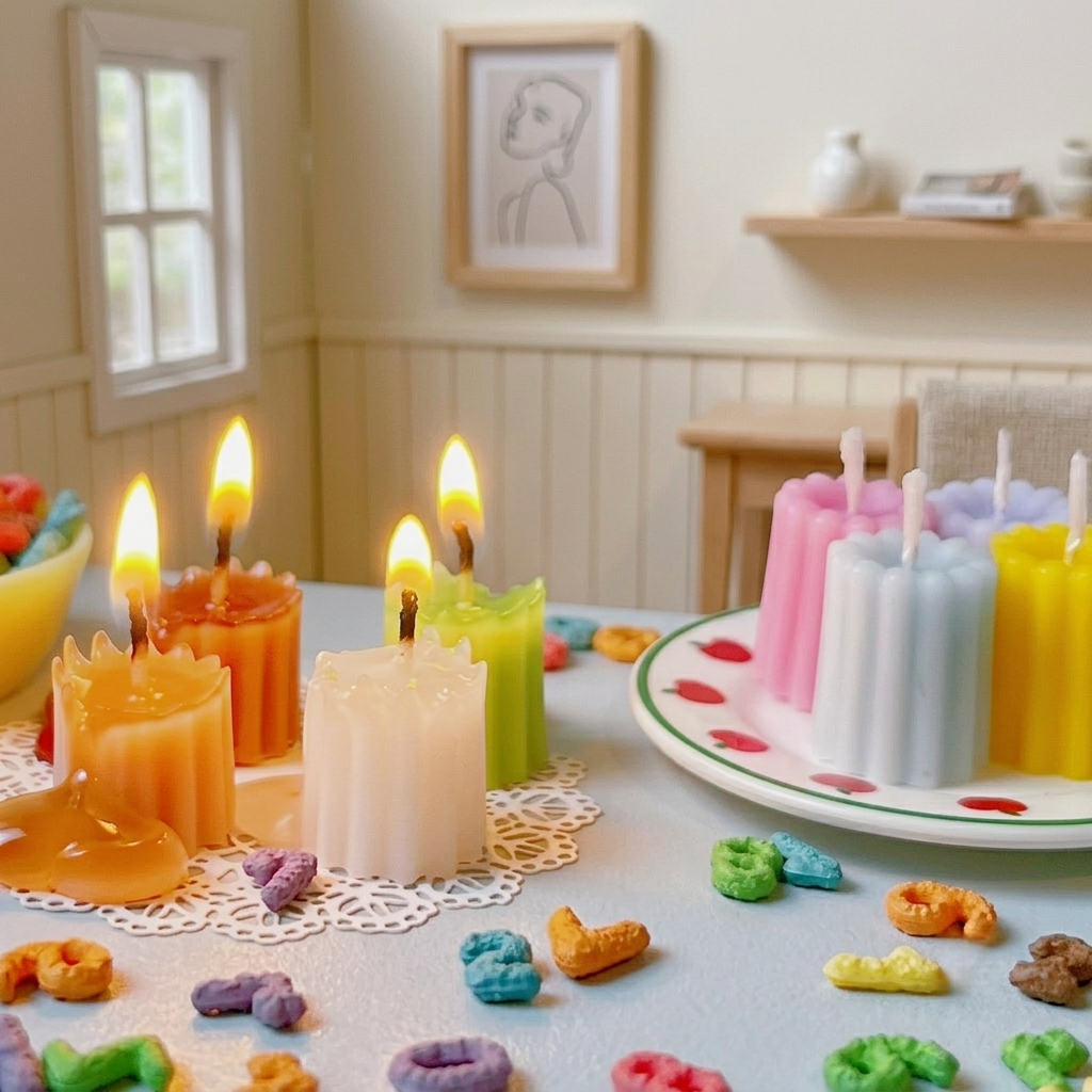 FDMINI Mini Canelé Candles – Set of 8 Handmade Miniature Fluted Candles for 1/6 1/8 1/12 Scale Dollhouse, BJD & Blythe Doll Scenes
