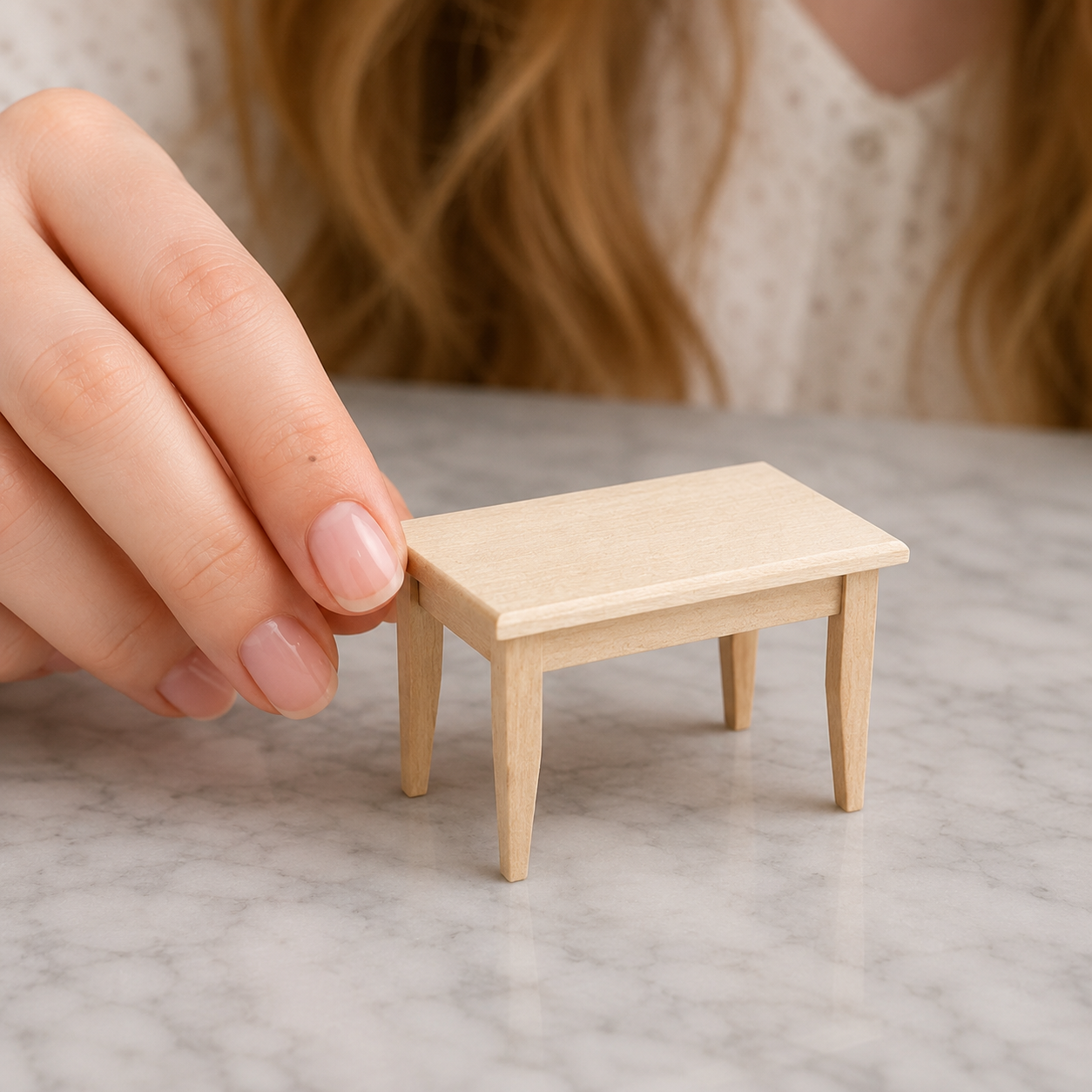 FDMINI Mini DIY Unfinished Wood Furniture – Paintable Miniature Table, Nightstand, Crib & Shelf for 1:12 Scale Dollhouse, OB11 & BJD Scenes (9 Styles)