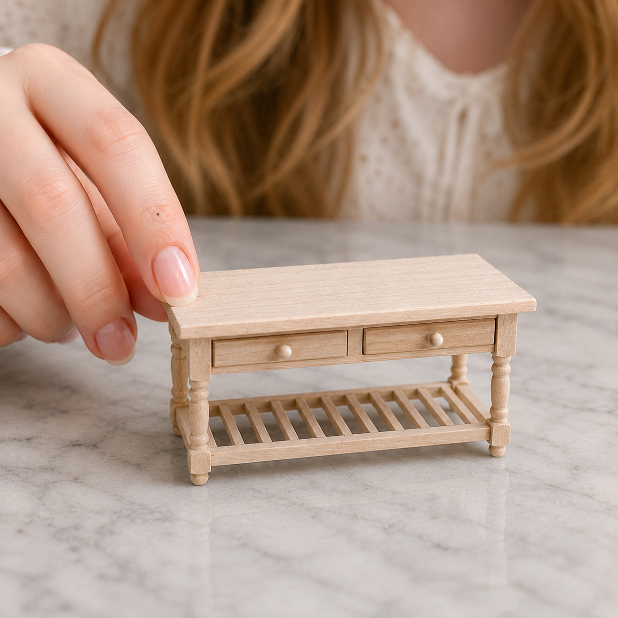 FDMINI Mini DIY Unfinished Wood Furniture – Paintable Miniature Table, Nightstand, Crib & Shelf for 1:12 Scale Dollhouse, OB11 & BJD Scenes (9 Styles)