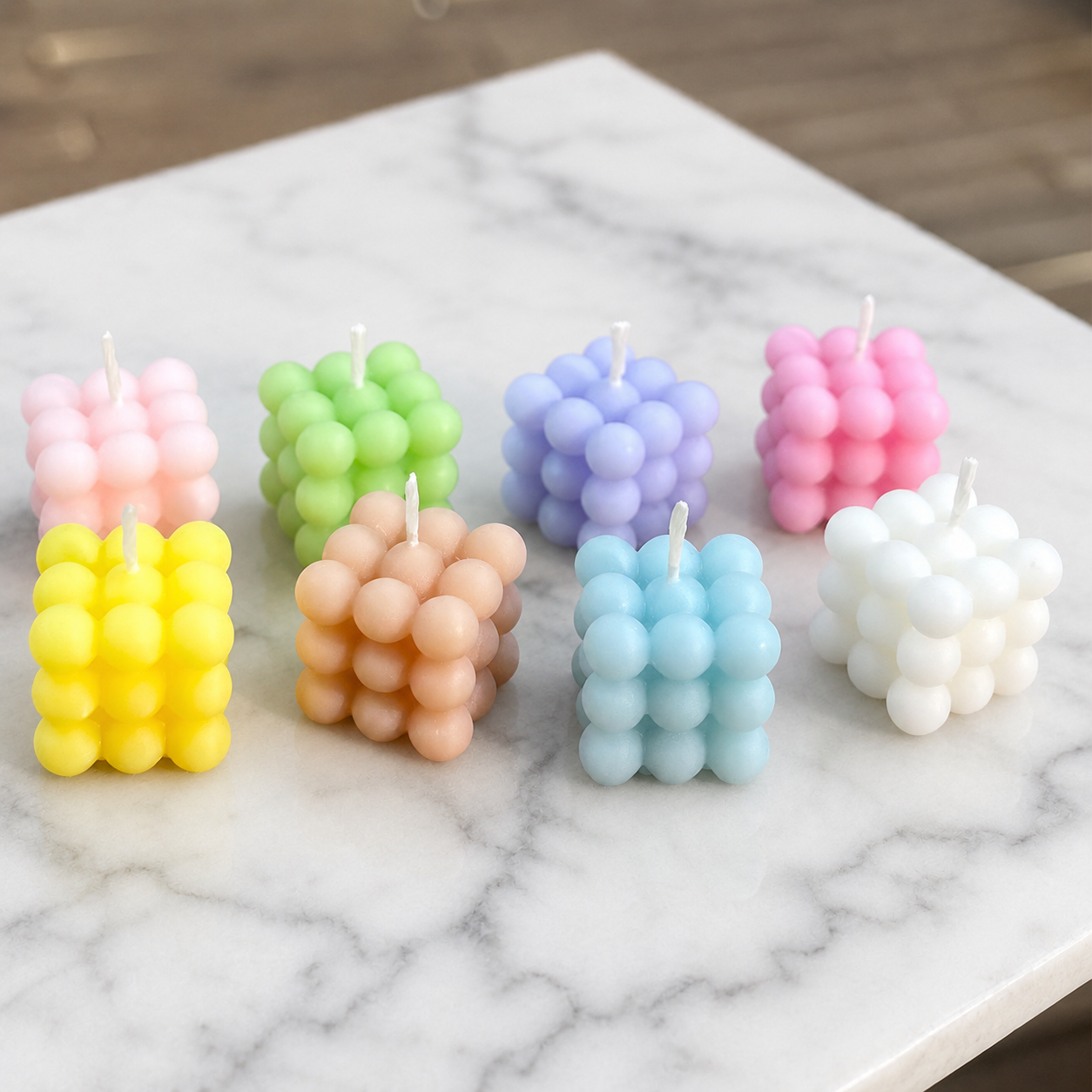 FDMINI Mini Bubble Cube Candles – Set of 8 Pastel Handmade Miniature Candles for 1:6 1:8 1:12 Scale Dollhouse, BJD & Blythe Scenes