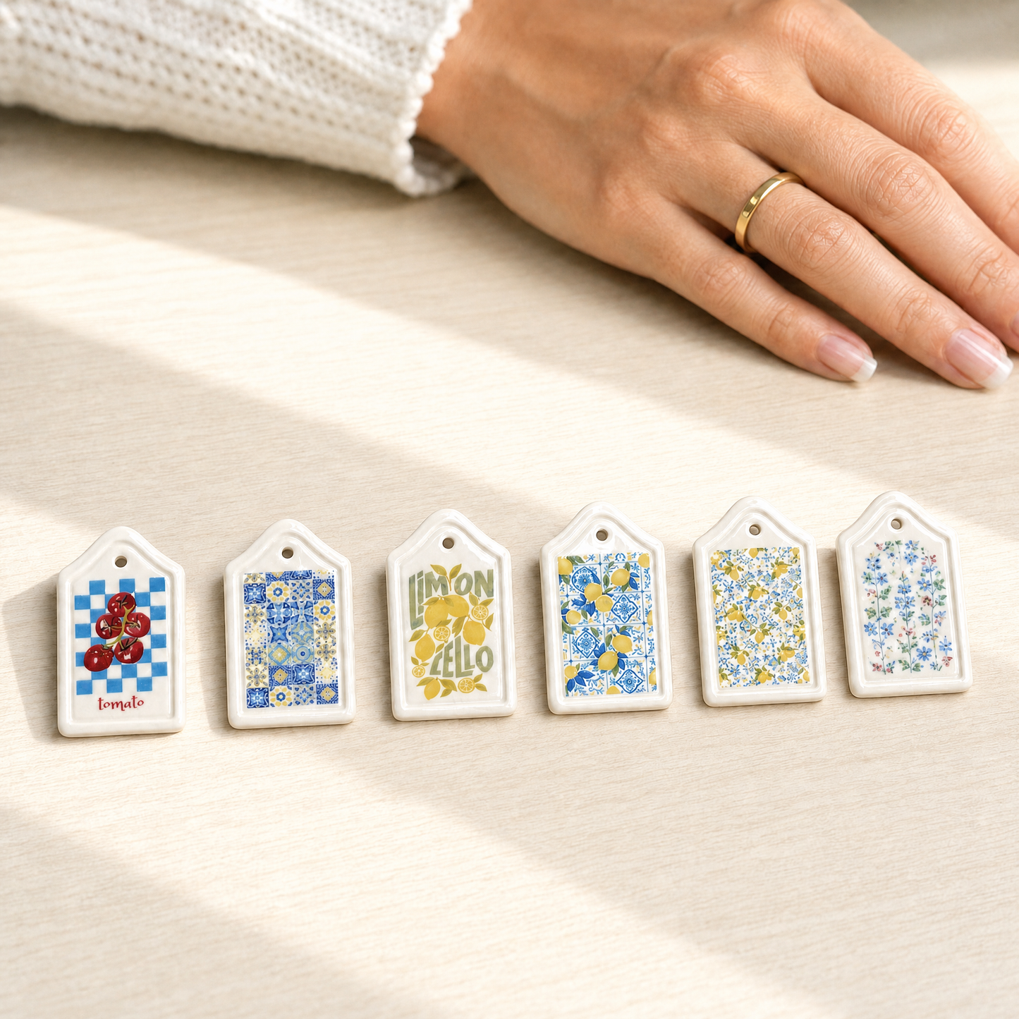 FDMINI Mini Ceramic Serving Boards – 6 Mediterranean Lemon & Tile Designs Miniature Kitchen Props for 1:6 Scale Dollhouse, BJD & Blythe Scenes