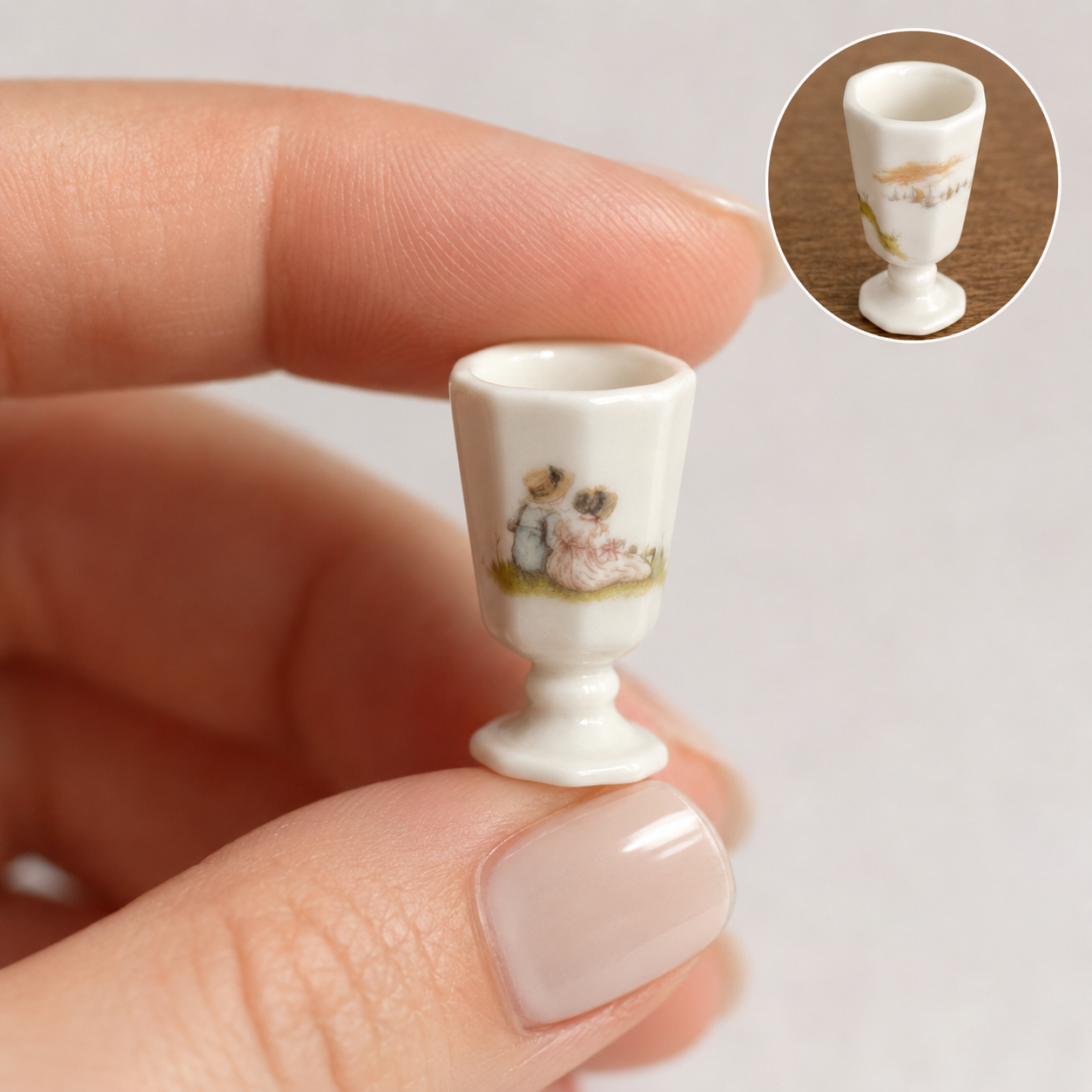 FDMINI Mini Ceramic Goblets – 4 Vintage Storybook Designs Miniature Pedestal Cups for 1:6 Scale Dollhouse, BJD & Blythe Scenes