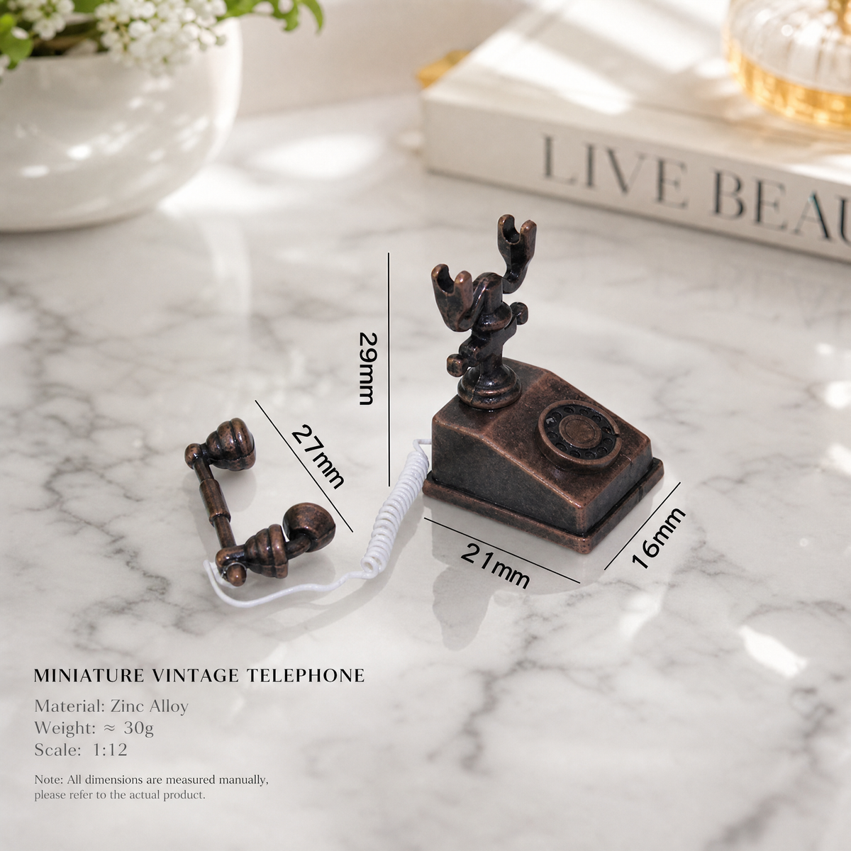 handmade miniature vintage telephone 1:12 scale dollhouse fdmini detail view