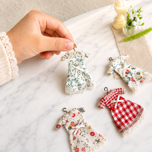 FDMINI Mini Floral Dress – 4 Prints Miniature Lace-Trim Doll Dress on Hanger for 1:12 Dollhouse Wardrobe & Diorama Scenes