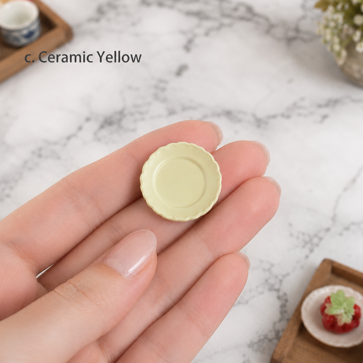 FDMINI Mini Scalloped Plate – 4 Colors Miniature Round Dessert Plate for 1:12 Dollhouse, Nordic Kitchen & Diorama Scenes