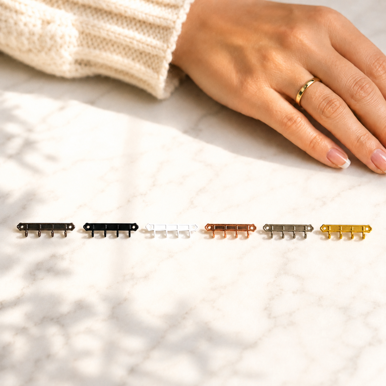 FDMINI Mini Wall Key Rack – 6 Colors Miniature Metal Hook Rail for 1:12 Dollhouse Entryway, Hallway & Room Scenes