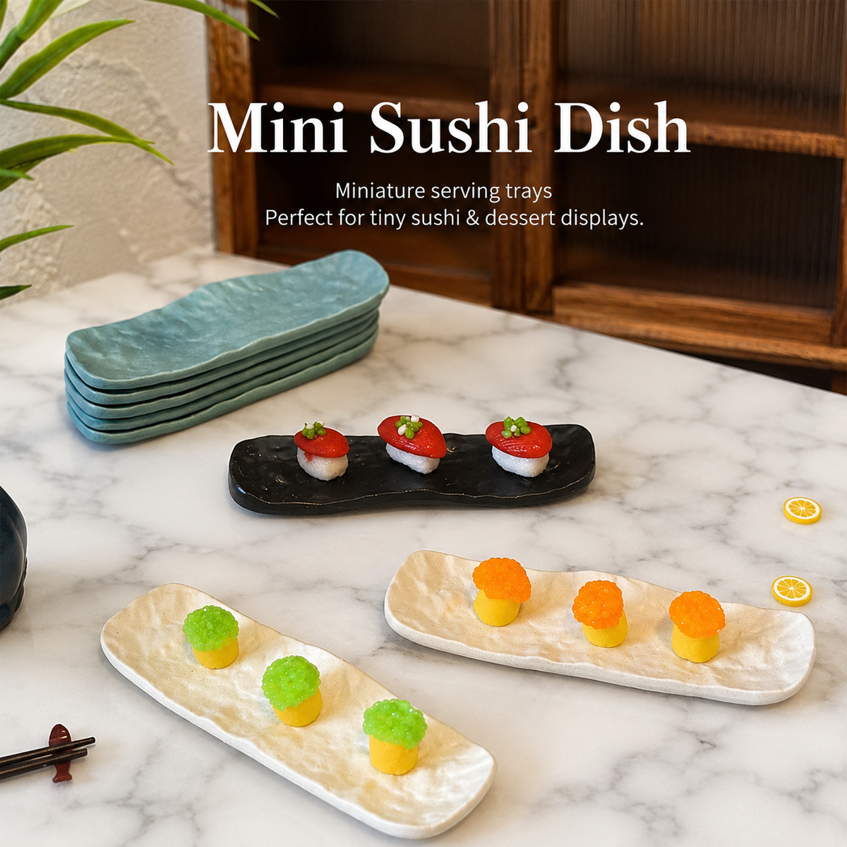 handmade clay miniature sushi plate set 1:12 scale dollhouse fdmini detail view
