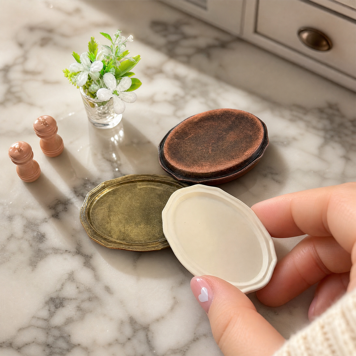 handmade clay miniature oval serving platters 1:12 scale dollhouse fdmini view 6
