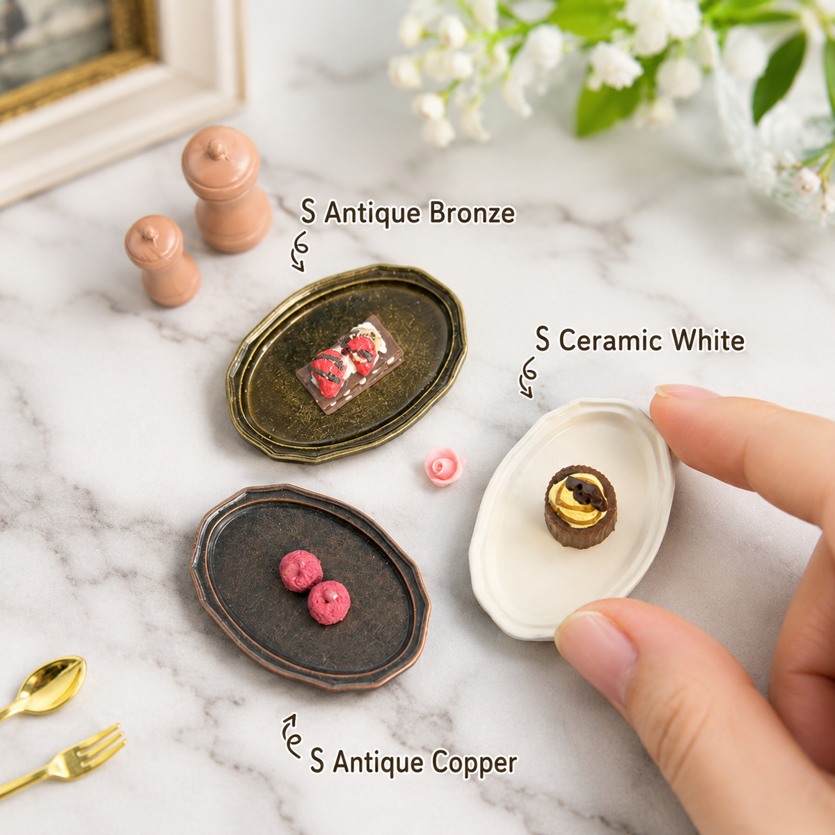 handmade clay miniature oval serving platters 1:12 scale dollhouse fdmini detail view