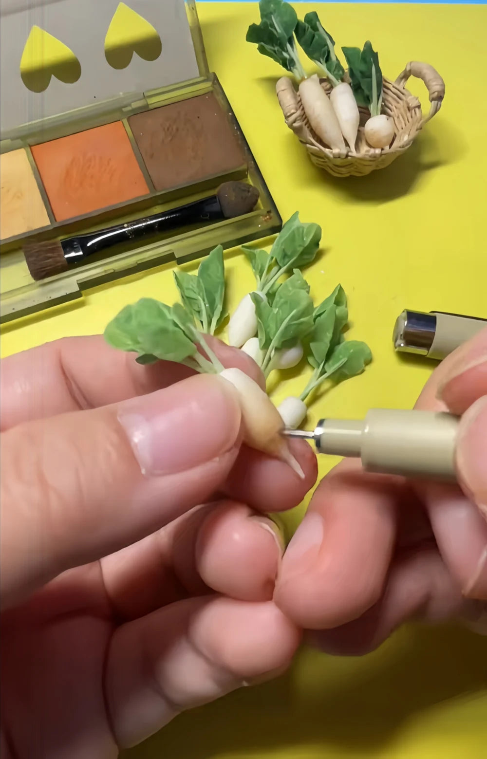 Adding surface detail to miniature white radishes